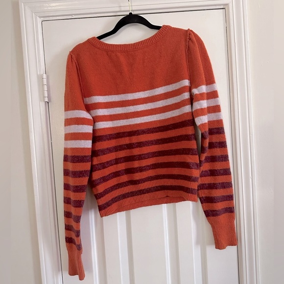 Free People Complete Me Alpaca Blend Orange Plum Striped Long Sleeve Sweater XS - Picture 4 of 7